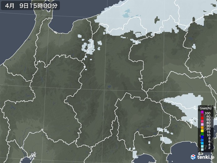長野県の雨雲レーダー(2021年04月09日)