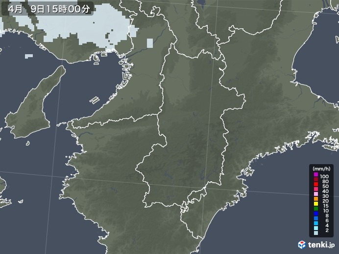 奈良県の雨雲レーダー(2021年04月09日)