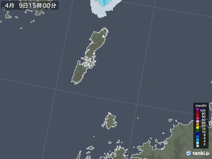 壱岐・対馬(長崎県)の雨雲レーダー(2021年04月09日)