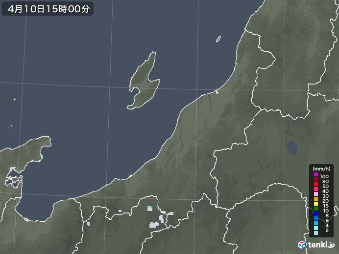 新潟県の雨雲レーダー(2021年04月10日)