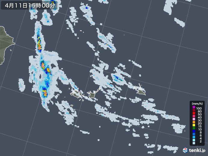 宮古・石垣・与那国(沖縄県)の雨雲レーダー(2021年04月11日)
