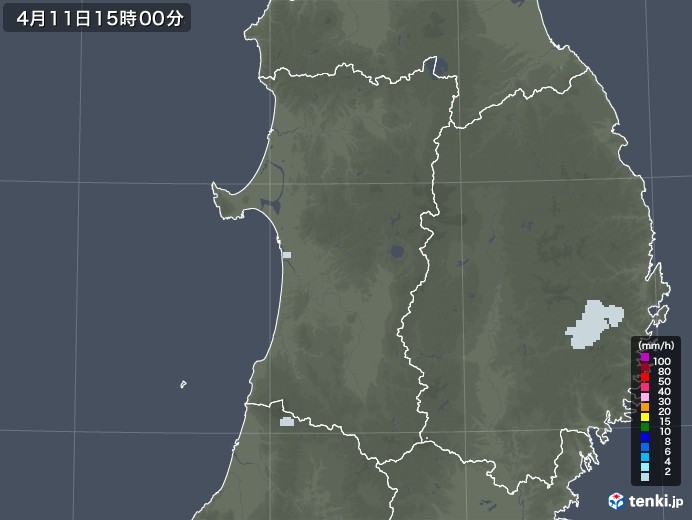 秋田県の雨雲レーダー(2021年04月11日)
