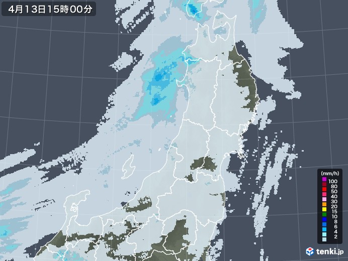 東北地方の雨雲レーダー(2021年04月13日)