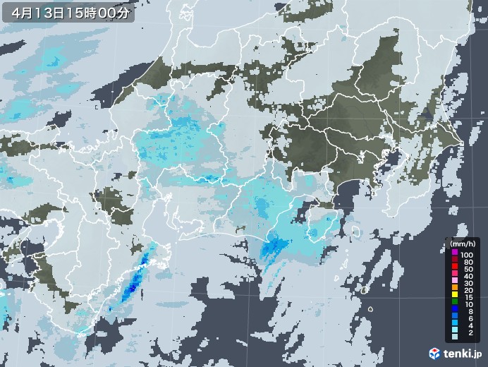 東海地方の雨雲レーダー(2021年04月13日)