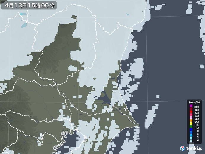 茨城県の雨雲レーダー(2021年04月13日)