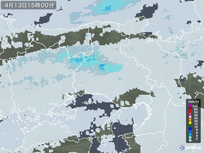 兵庫県の雨雲レーダー(2021年04月13日)