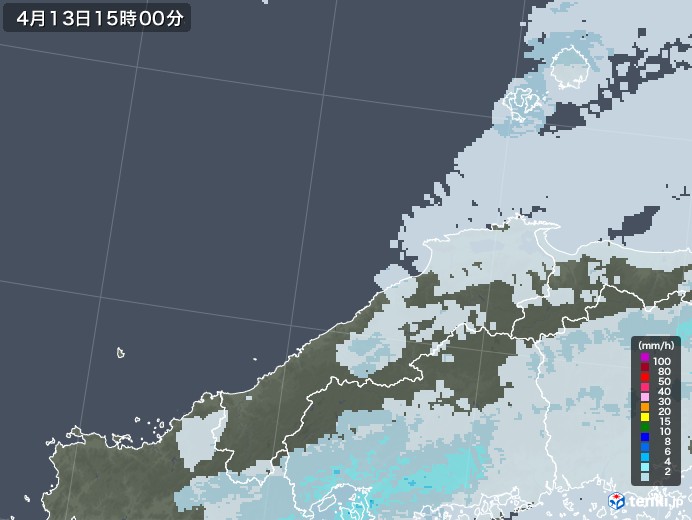 島根県の雨雲レーダー(2021年04月13日)