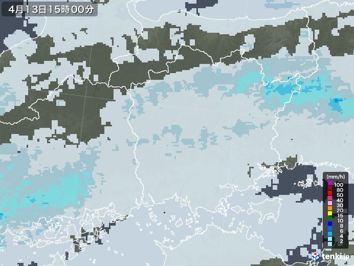 岡山県の雨雲レーダー(2021年04月13日)