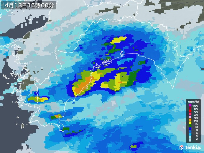 高知県の雨雲レーダー(2021年04月13日)