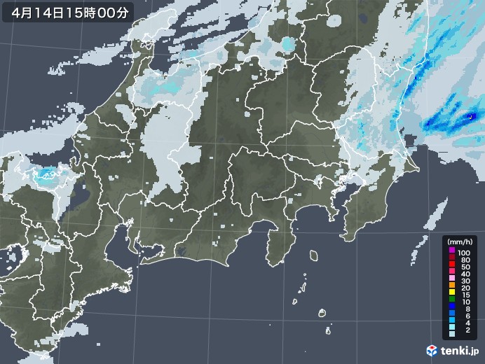 関東・甲信地方の雨雲レーダー(2021年04月14日)