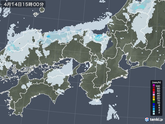 近畿地方の雨雲レーダー(2021年04月14日)
