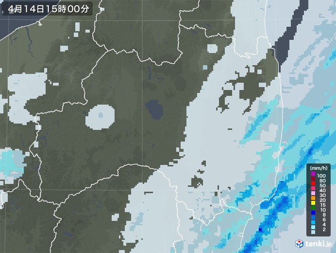 福島県の雨雲レーダー(2021年04月14日)