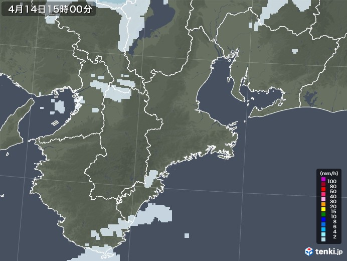三重県の雨雲レーダー(2021年04月14日)