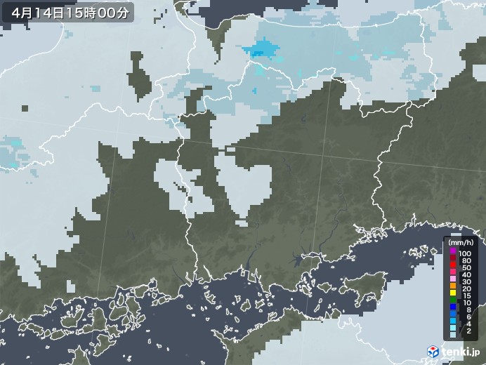 岡山県の雨雲レーダー(2021年04月14日)