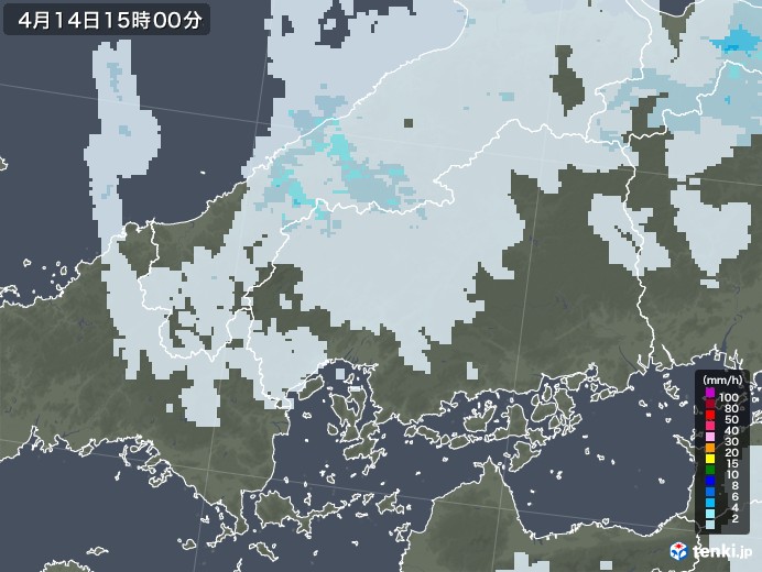 広島県の雨雲レーダー(2021年04月14日)