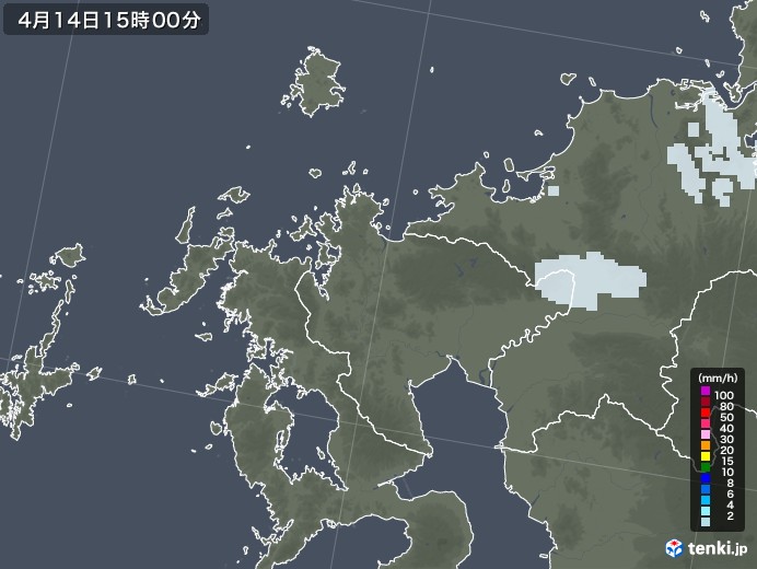 佐賀県の雨雲レーダー(2021年04月14日)