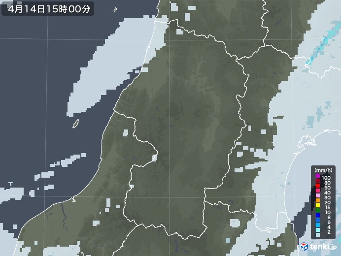 山形県の雨雲レーダー(2021年04月14日)