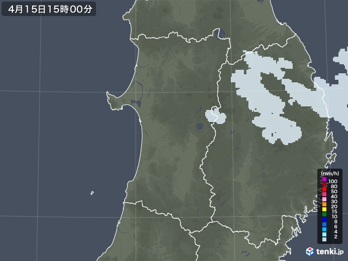秋田県の雨雲レーダー(2021年04月15日)