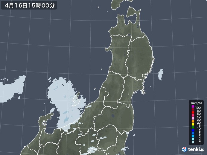東北地方の雨雲レーダー(2021年04月16日)