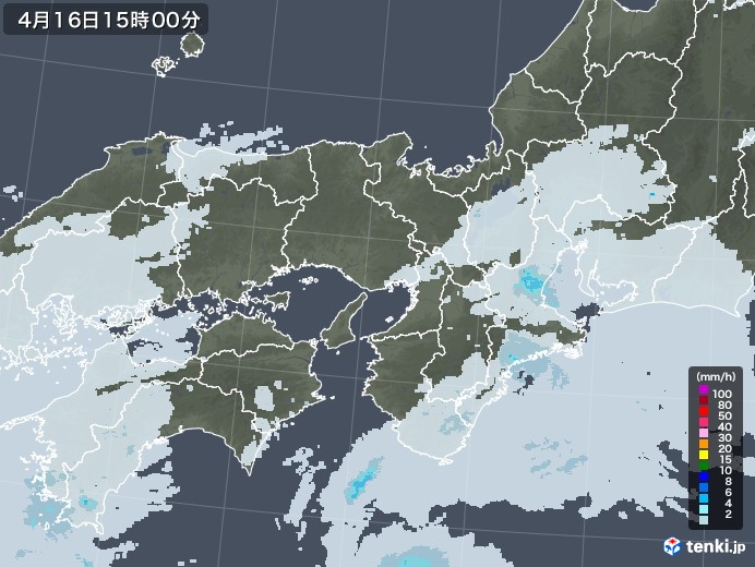 近畿地方の雨雲レーダー(2021年04月16日)