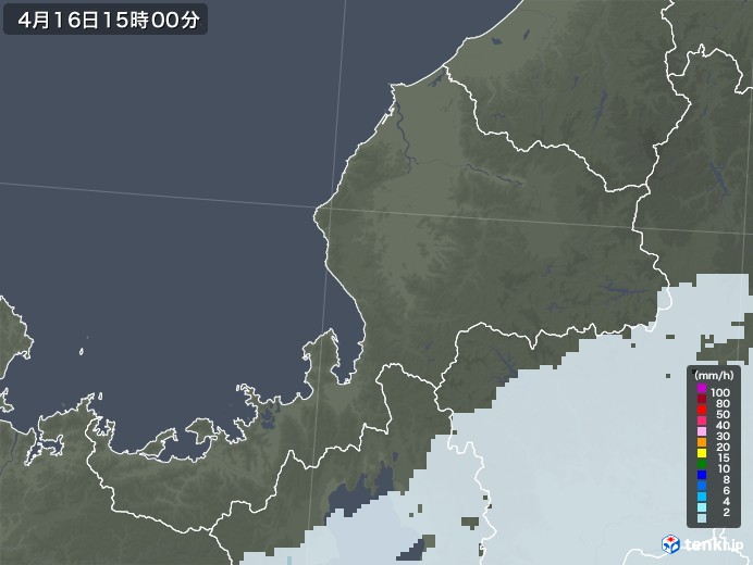 福井県の雨雲レーダー(2021年04月16日)