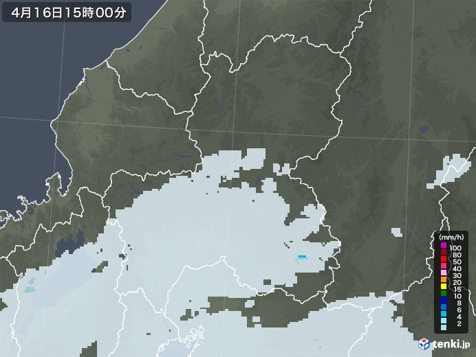 岐阜県の雨雲レーダー(2021年04月16日)
