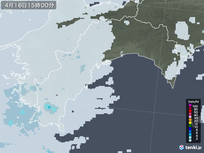 高知県の雨雲レーダー(2021年04月16日)