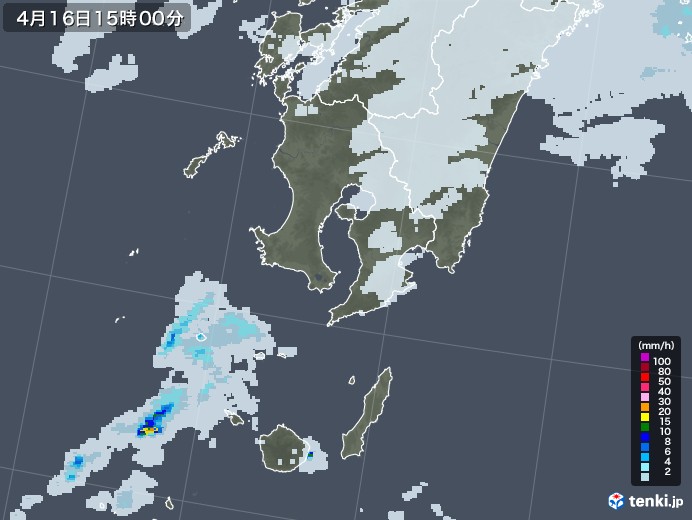 鹿児島県の雨雲レーダー(2021年04月16日)