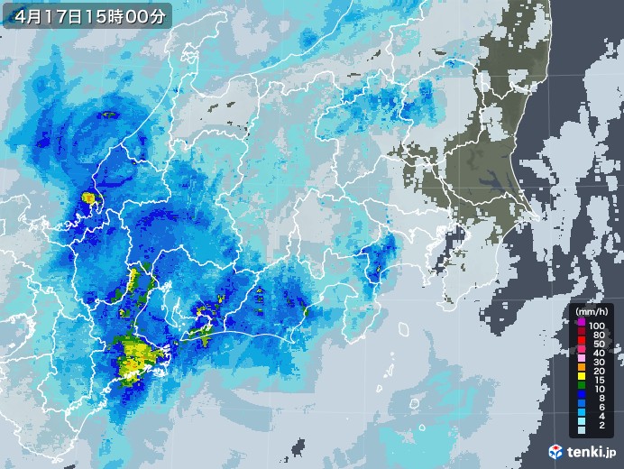 関東・甲信地方の雨雲レーダー(2021年04月17日)