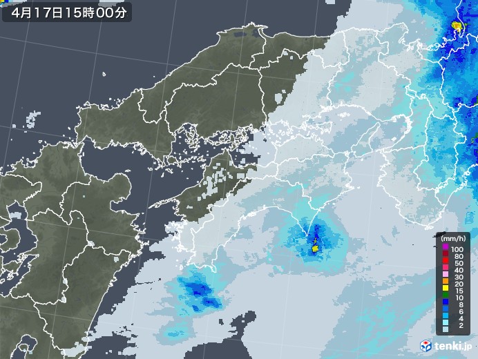 四国地方の雨雲レーダー(2021年04月17日)