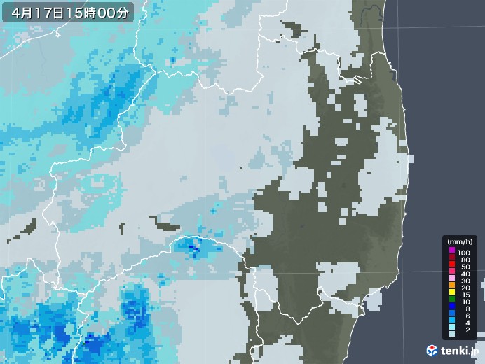 福島県の雨雲レーダー(2021年04月17日)