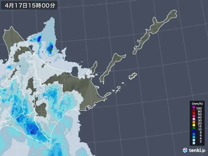 道東の雨雲レーダー(2021年04月17日)