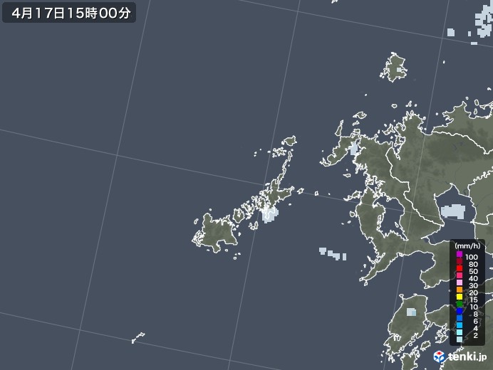 五島列島(長崎県)の雨雲レーダー(2021年04月17日)