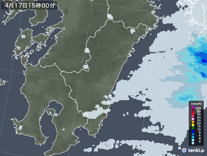 宮崎県の雨雲レーダー(2021年04月17日)