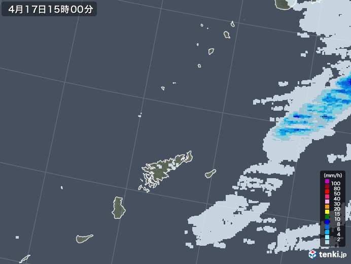 奄美諸島(鹿児島県)の雨雲レーダー(2021年04月17日)