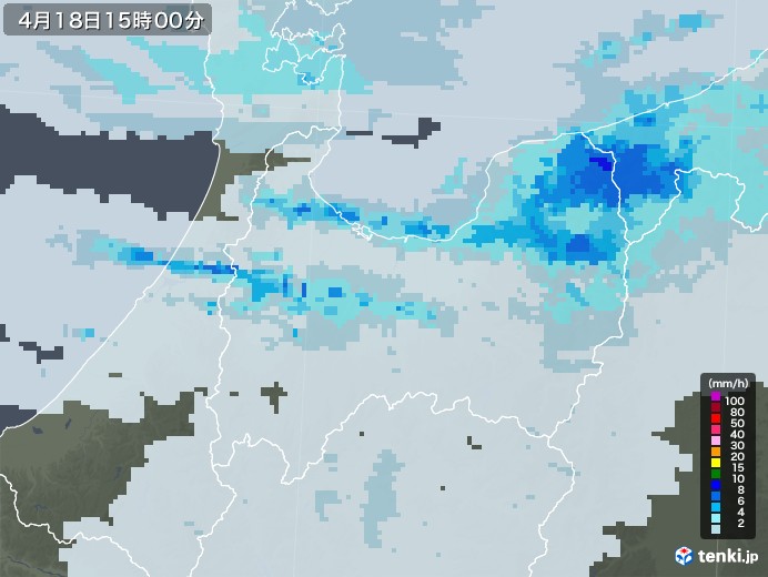 富山県の雨雲レーダー(2021年04月18日)