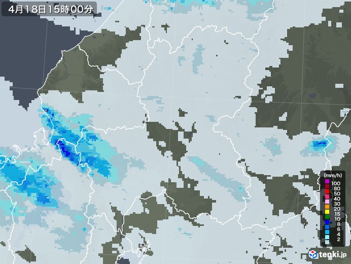 岐阜県の雨雲レーダー(2021年04月18日)