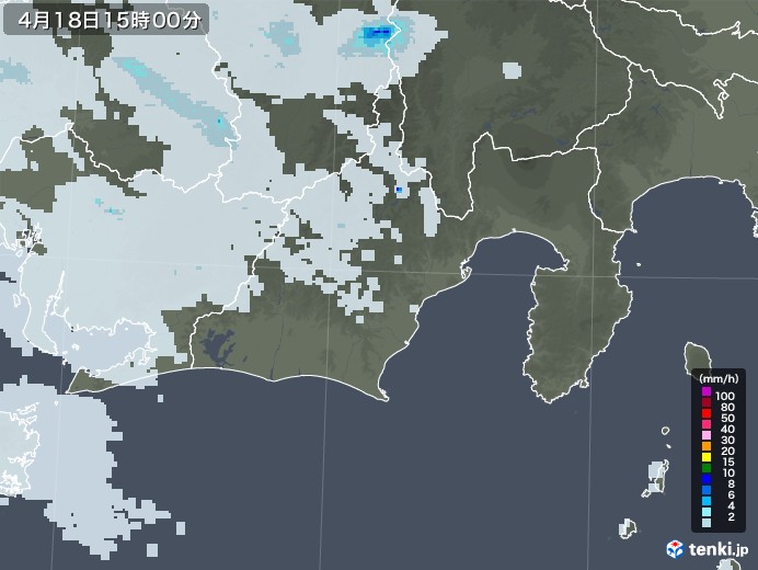 静岡県の雨雲レーダー(2021年04月18日)