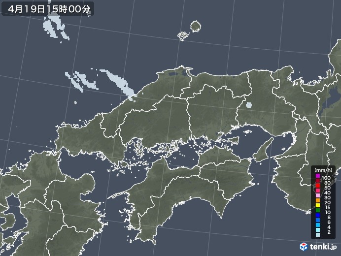 中国地方の雨雲レーダー(2021年04月19日)