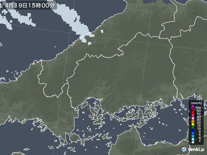 広島県の雨雲レーダー(2021年04月19日)