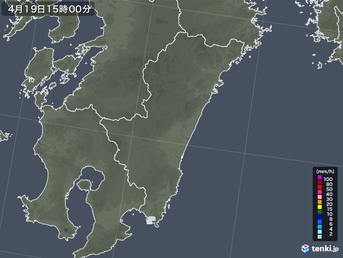 宮崎県の雨雲レーダー(2021年04月19日)