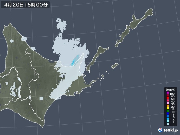 道東の雨雲レーダー(2021年04月20日)