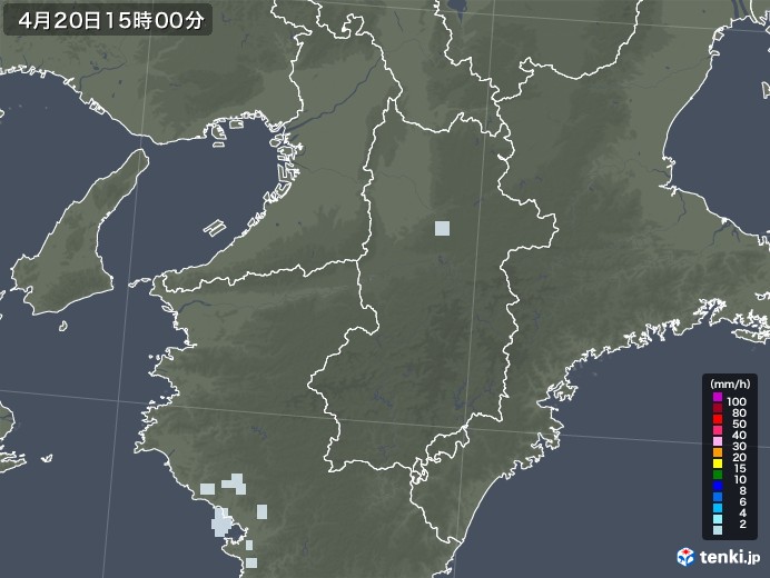 奈良県の雨雲レーダー(2021年04月20日)