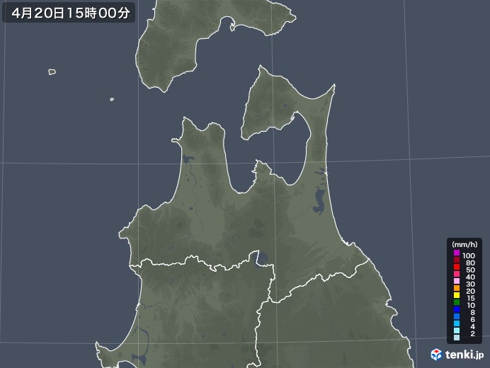 青森県の雨雲レーダー(2021年04月20日)