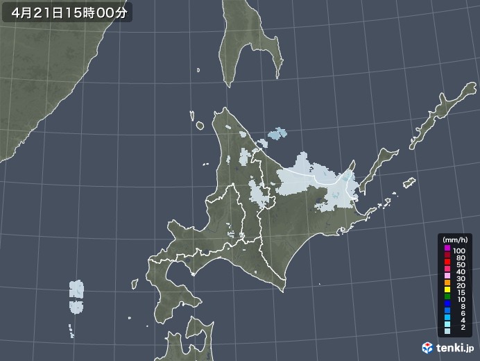 北海道地方の雨雲レーダー(2021年04月21日)