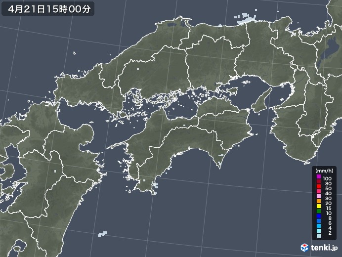 四国地方の雨雲レーダー(2021年04月21日)