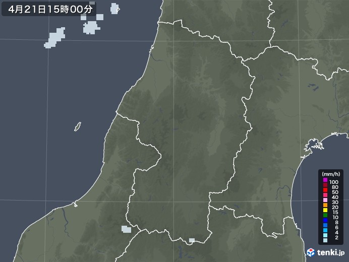 山形県の雨雲レーダー(2021年04月21日)