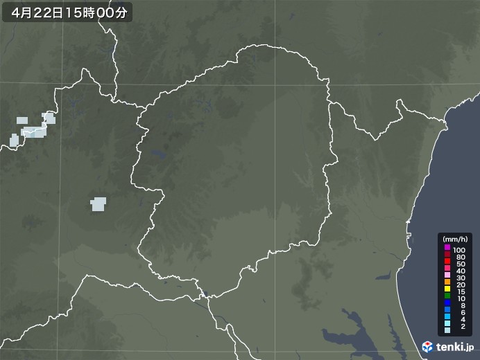 栃木県の雨雲レーダー(2021年04月22日)