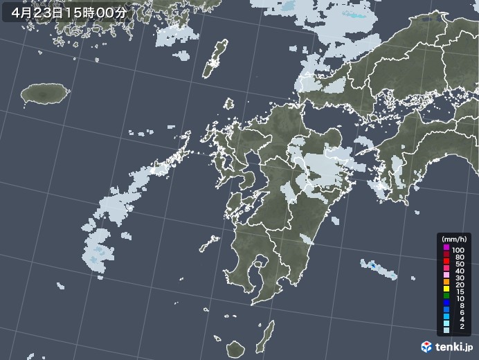 九州地方の雨雲レーダー(2021年04月23日)