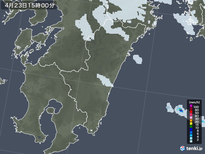 宮崎県の雨雲レーダー(2021年04月23日)